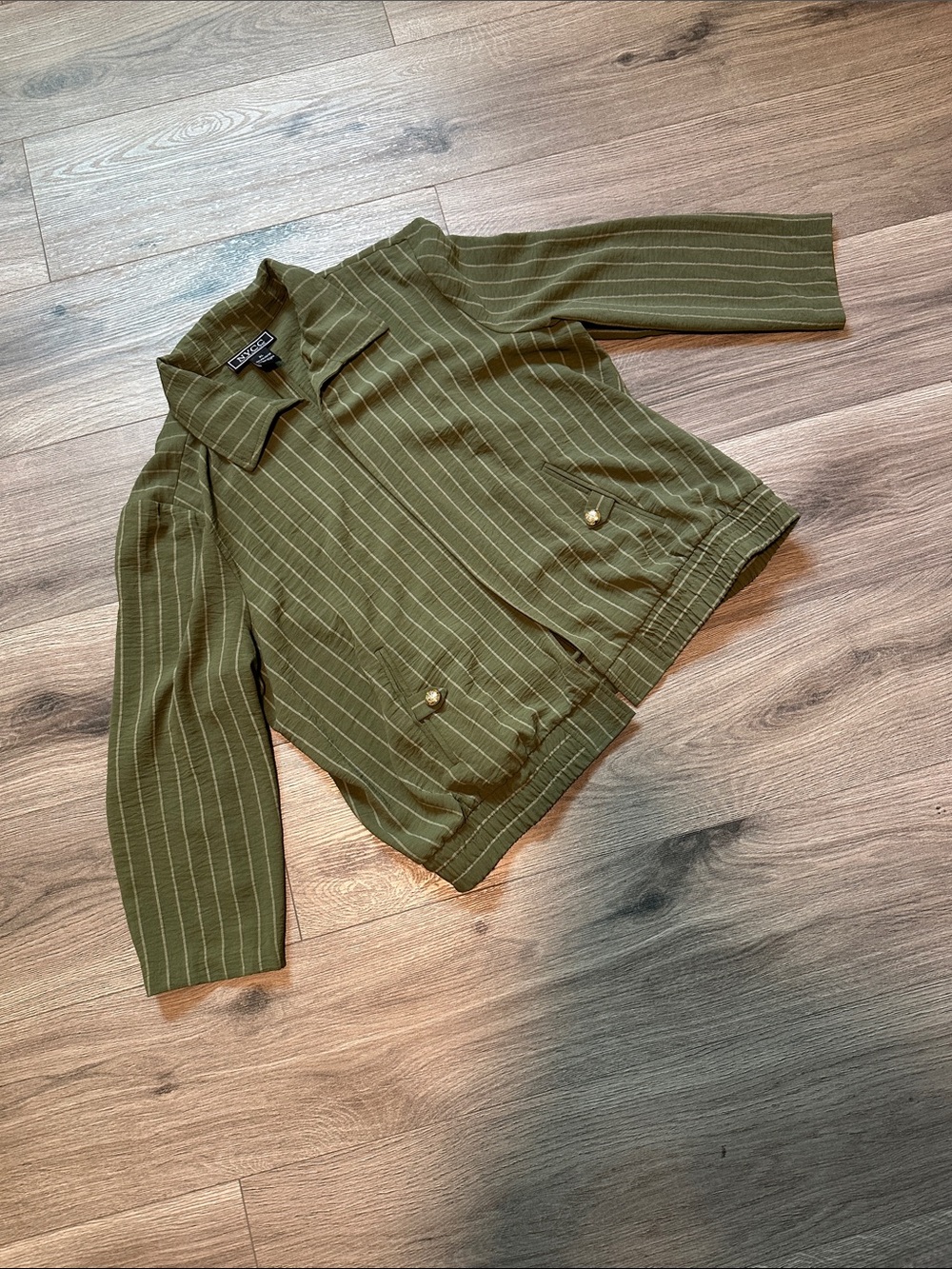 Loft Olive Pinstripe Collared Jacket
